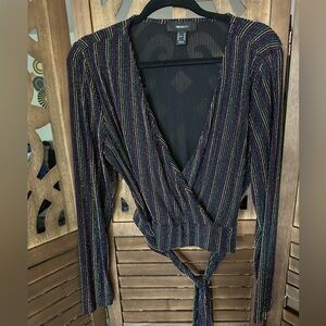 Forever 21 Striped Metallic Wrap Top- Size 0X